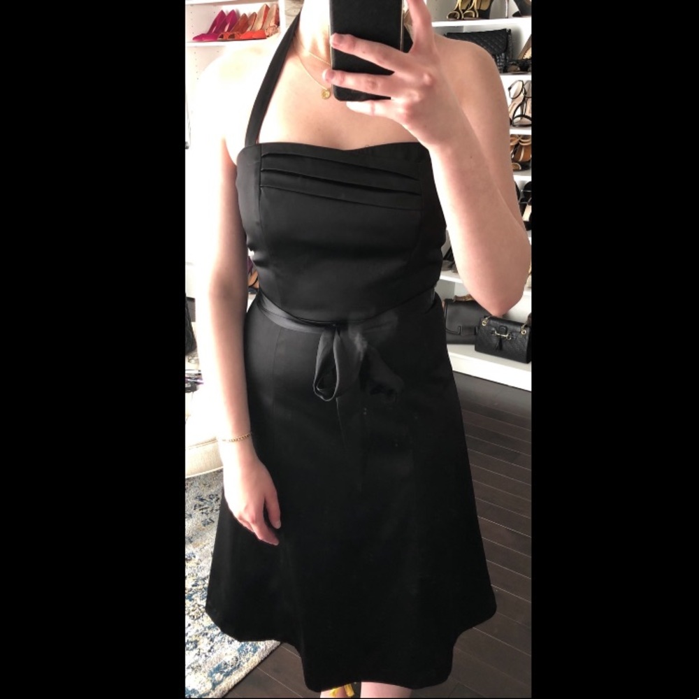 Satin Black Dress with Removable Halter Strap